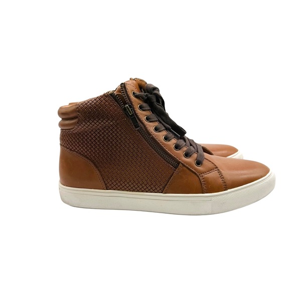 Steve Madden Other - Steve Madden Dexxterr Cognac Leather High‎ Top Lace Up Zipper Sneakers 9